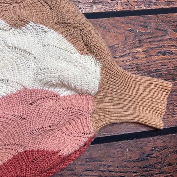 Andree By Unit 5 Color Block Open Knit Oversized Batwing Sleeve Sweater Womens M - Picture 3 of 6